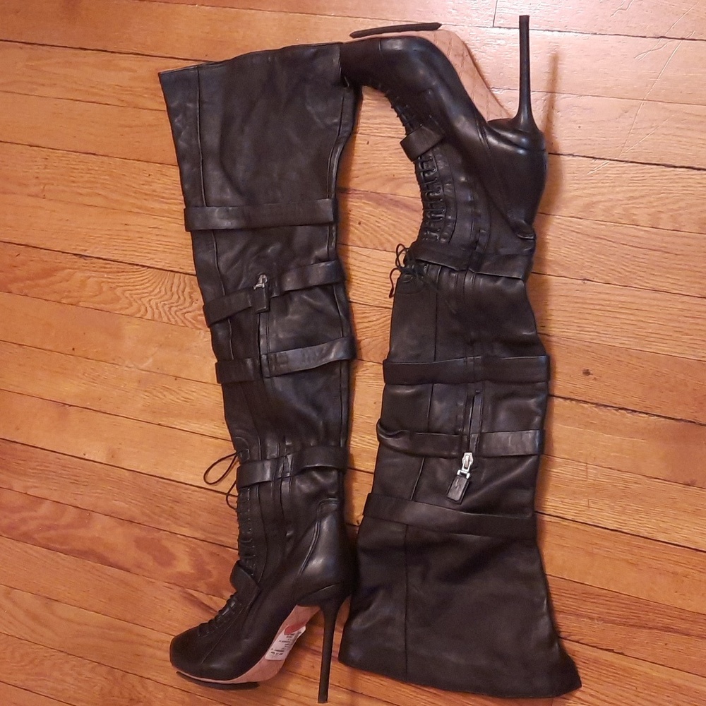 L.A.M.B. THIGH HIGH BOOTS 7-1/2 BLACK LEATHER